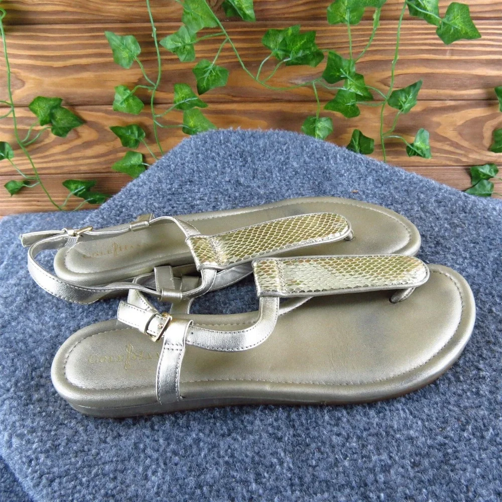 Cole Haan Women's  T-Strap‎ Gold Leather Sz 8.5 Medium Gently Used 2025